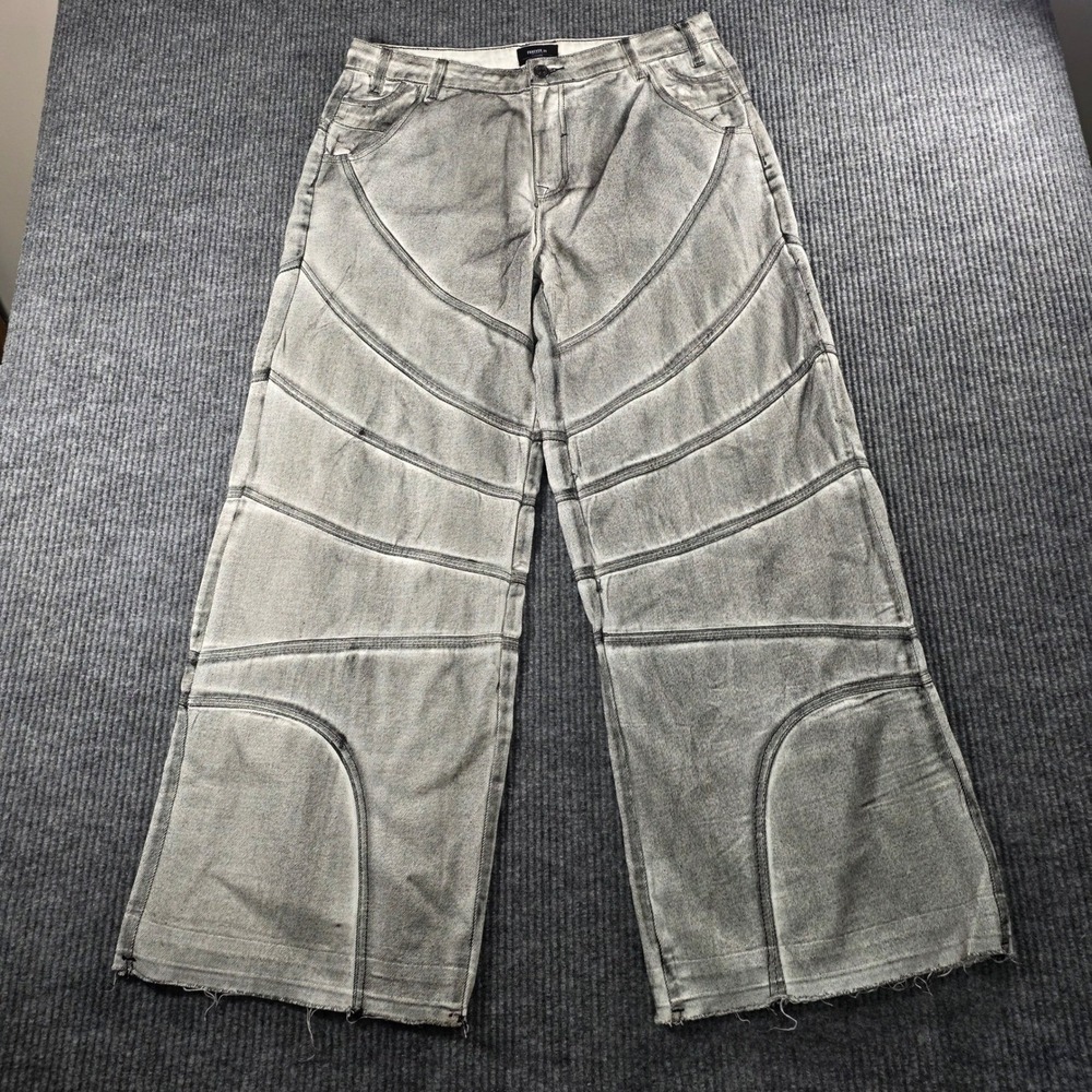 Forever 21 Mens Loose Fit Acid Wash Grey Wide Leg Jeans Size 33 Streetwear